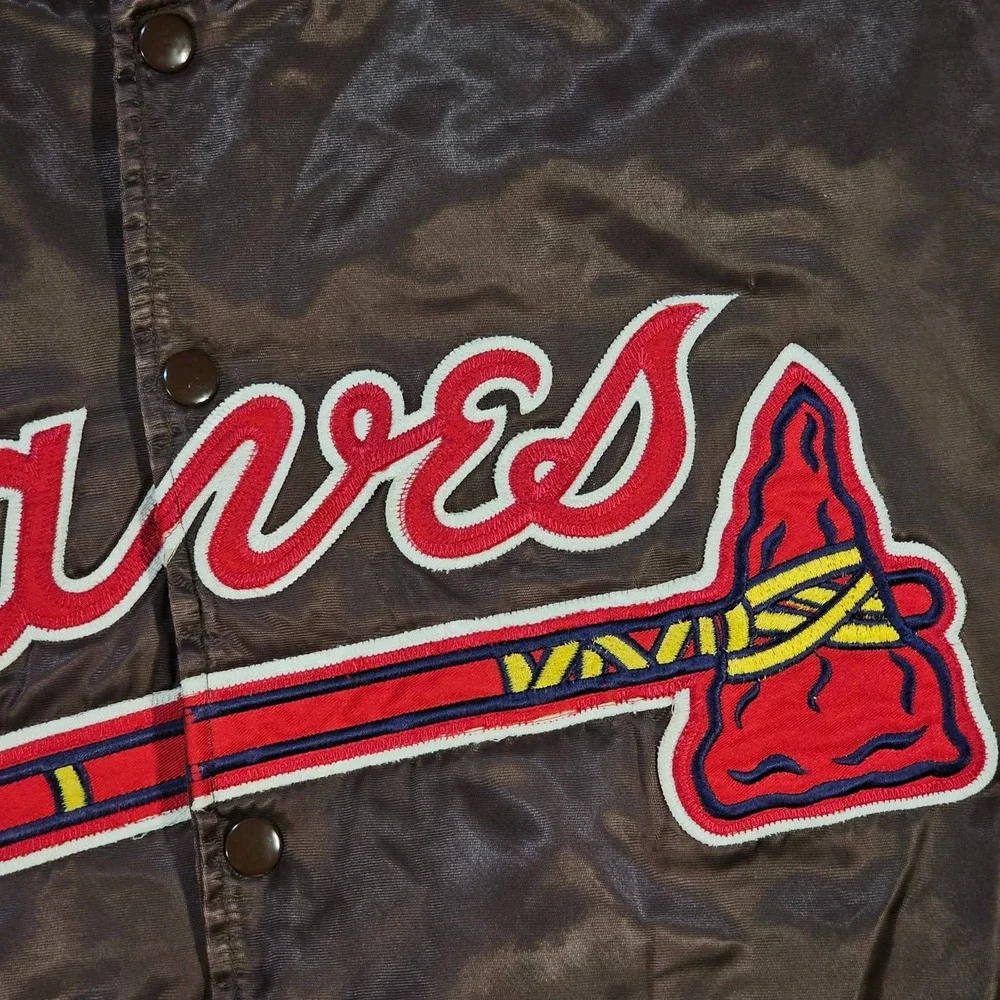 Atlanta Braves Vintage 90s Starter Brown Satin Bomber Jacket